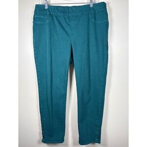 Chicos Jegging Ankle Pants Teal Green Studded Hem Pull On Size 3 US 16R Festival